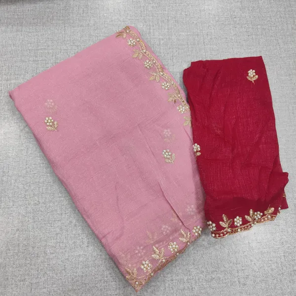 Original Crushed Space silk pearl work with Contrast blouse | SR177